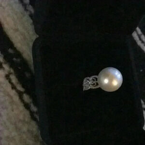 AAAA 14mm Genuine White Pearl Lace Ring